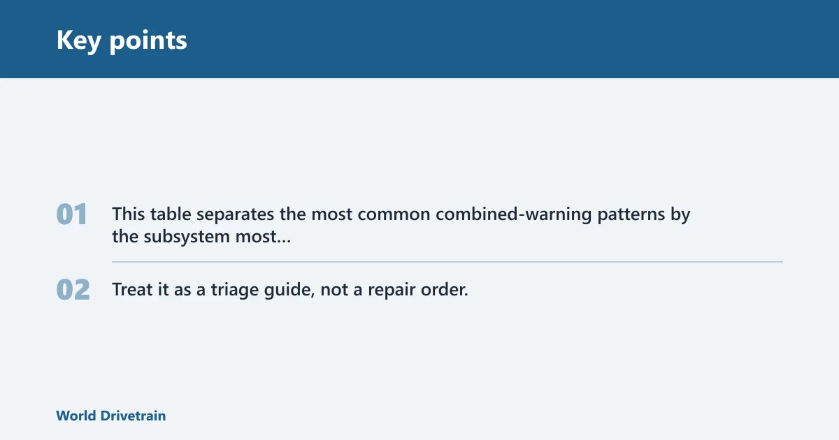 Key points: AWD warning and CEL triage table