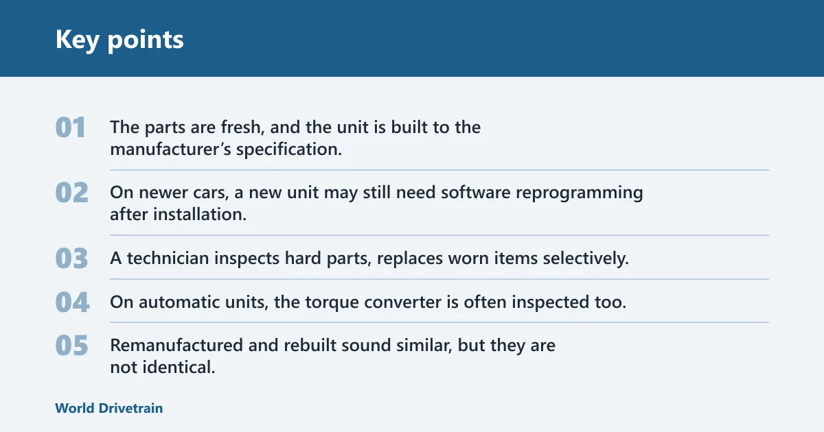 Key points: What is the real difference between a new transmission and a rebuilt one?