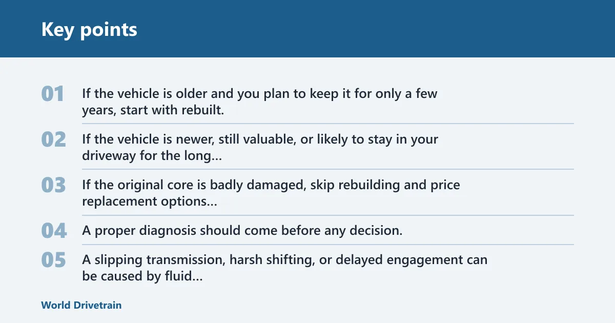 Key points: Decision matrix: which option fits which vehicle and owner?