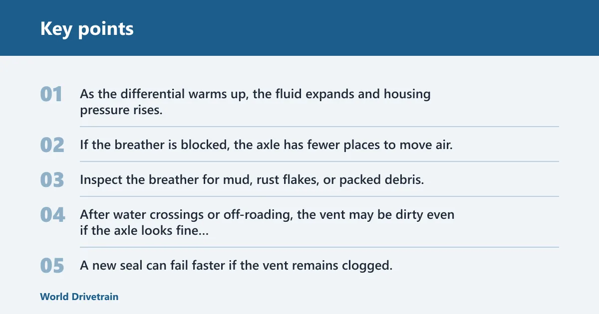 Key points: Can a clogged axle vent cause a front seal to leak?