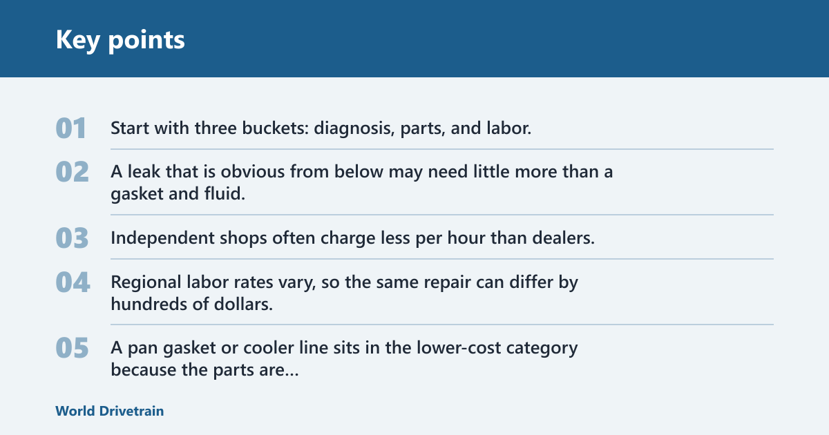 Key points: How much does transmission fluid leak repair cost?