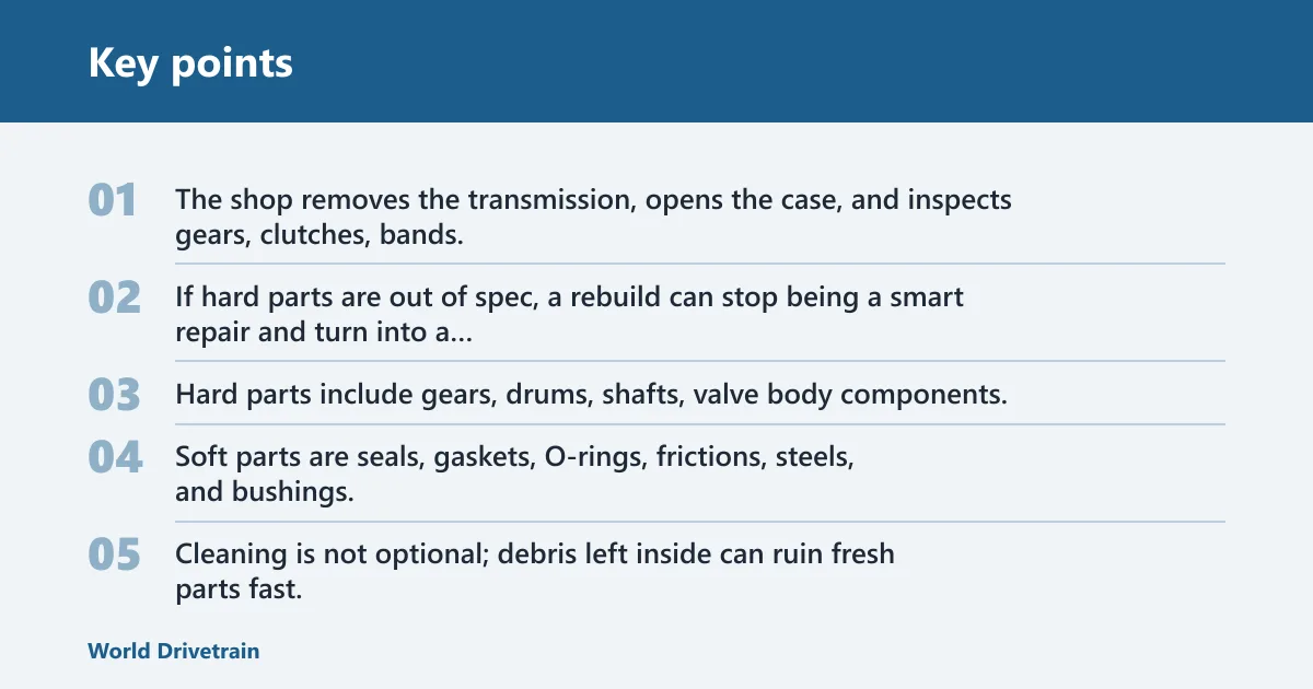 Key points: What a transmission rebuild includes