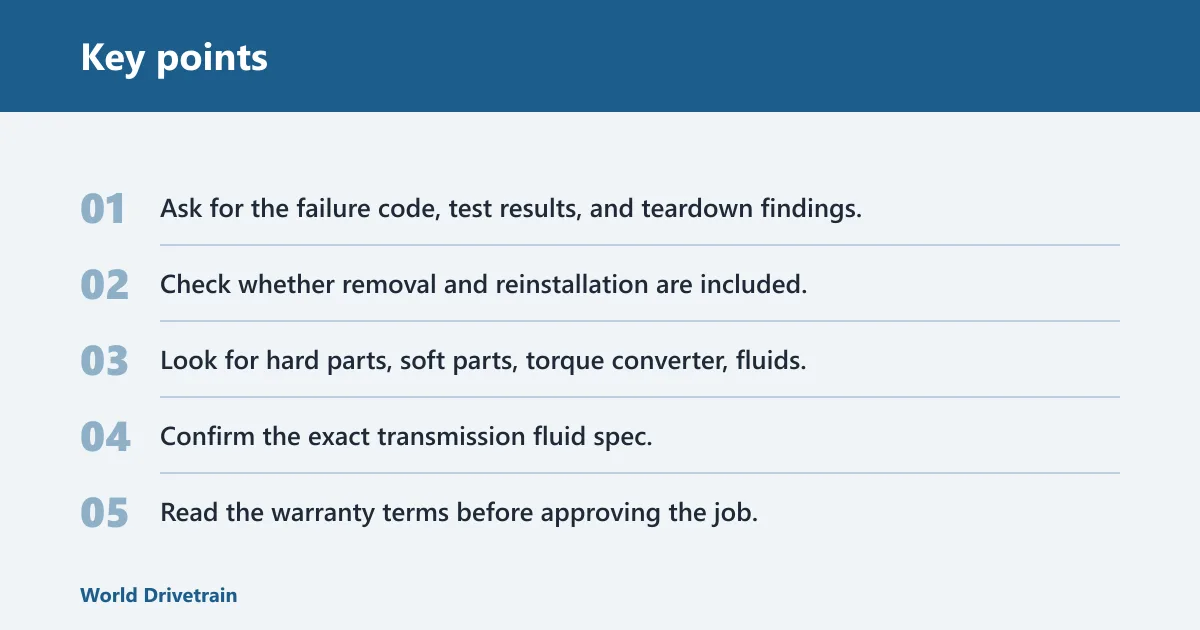 Key points: Transmission rebuild quote checklist