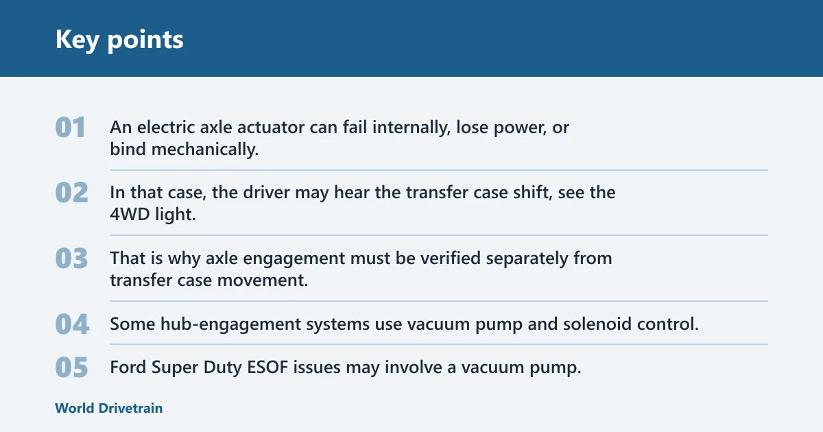 Key points: Can a bad front axle actuator stop 4WD from engaging?