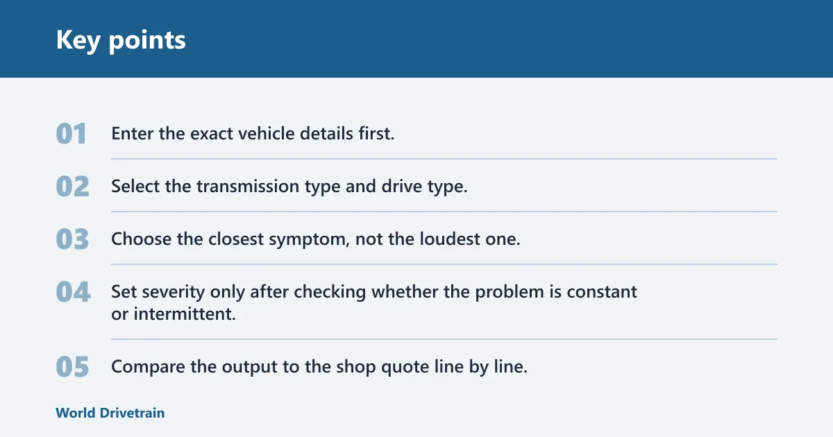 Key points: Transmission cost worksheet
