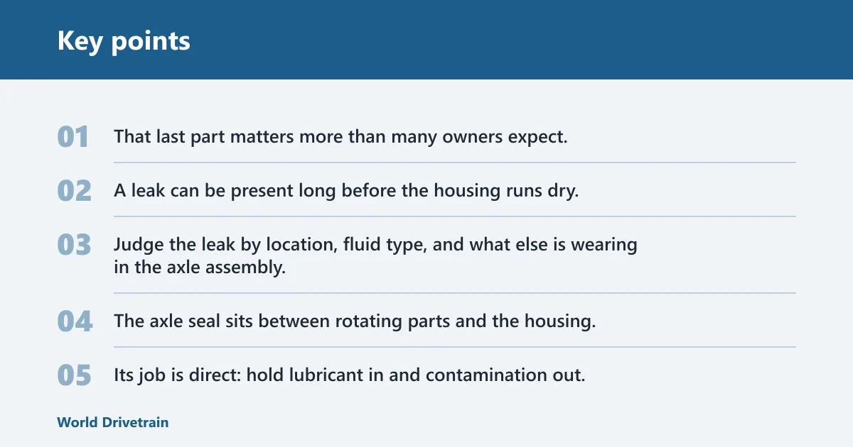 Key points: What is an axle seal leak?
