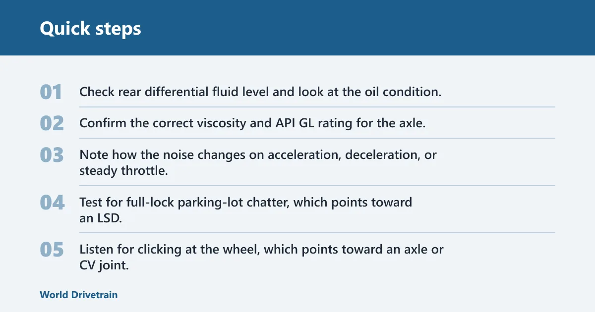 Quick steps: How to separate differential noise from axle or tire noise
