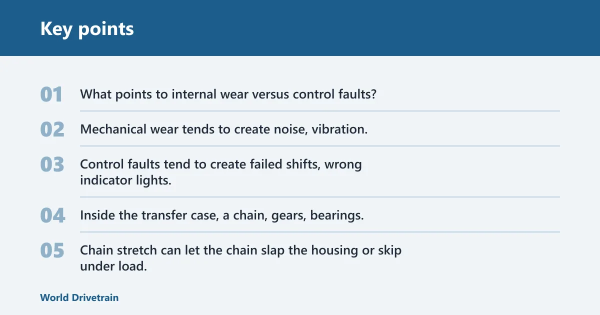 Key points: Transfer case symptom matrix