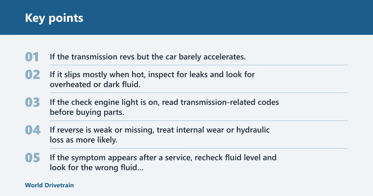 Key points: Automatic transmission slip triage
