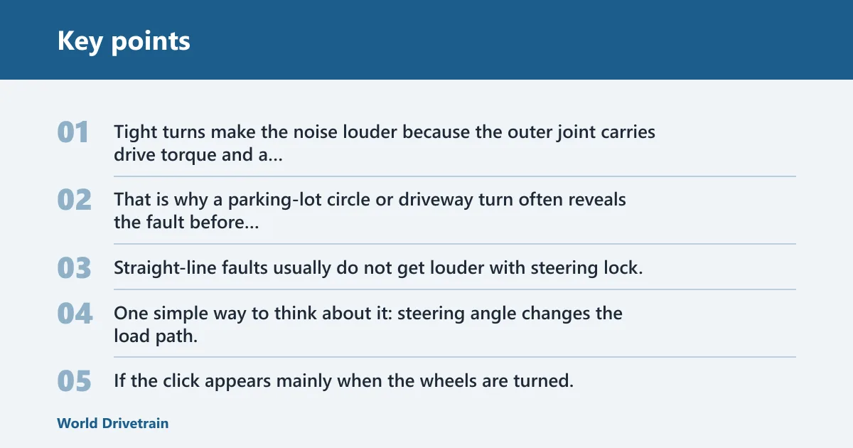 Key points: Why a CV axle clicks on turns