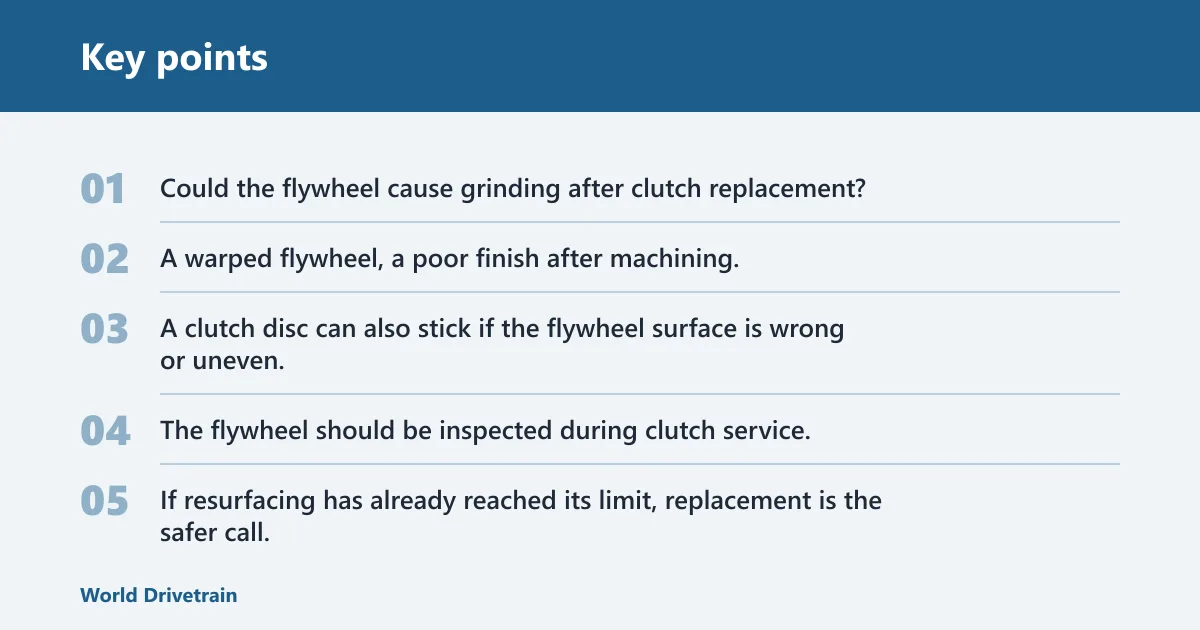 Key points: Flywheel and pilot bearing checks