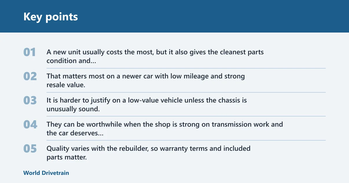 Key points: How do replacement options compare?